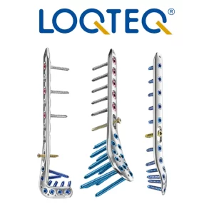 Kit completo de Placas LOQTEQ® 3.5 para Tibia y Peroné Distales con tornillos correspondientes.